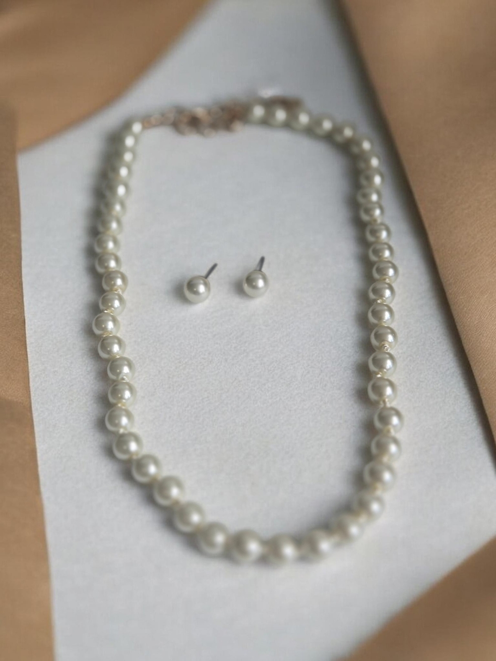 Aldo Ivory Pearl Necklace with Matching Stud Earrings
